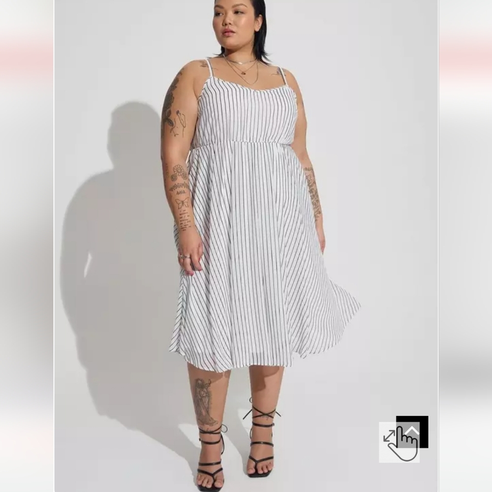 Torrid 2X Striped Chiffon Pleated Midi Dress